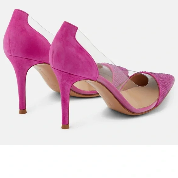 NEW Gianvito Rossi Fuchsia Crystal-Embellished Pointed Toe PVC Side Pumps - Picture 6 of 7